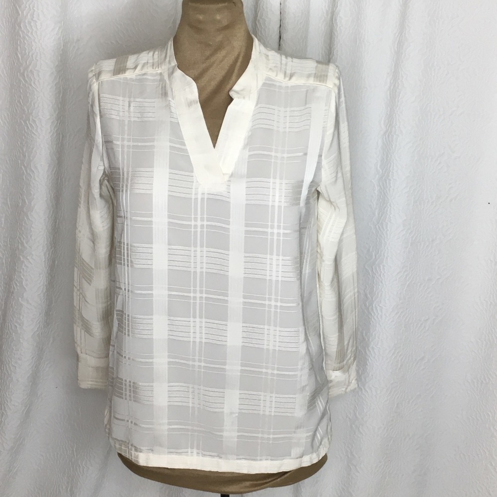 Banana republic cream checkered blouse